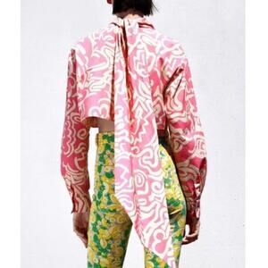 Womens Zara Pink Dramatic Tie back Blouse size S EUC!